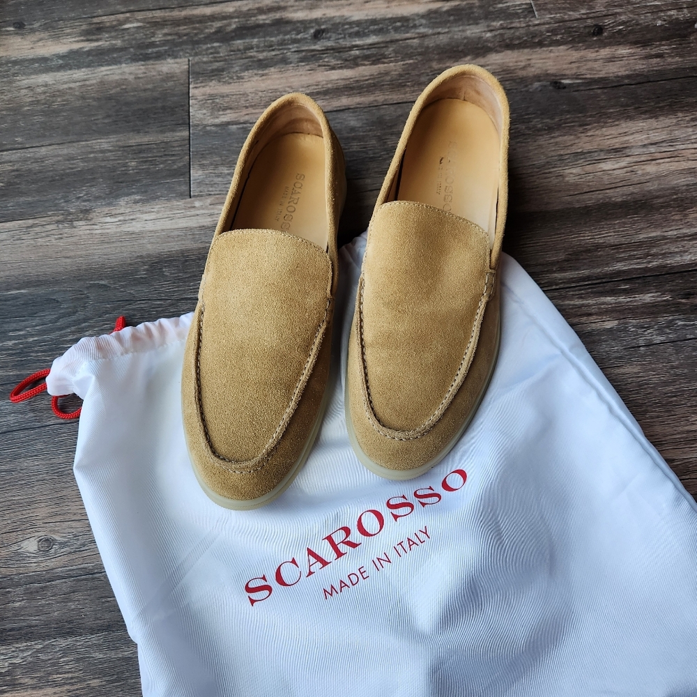 Scarosso Ludovica Beige Suede Loafers, Size 40